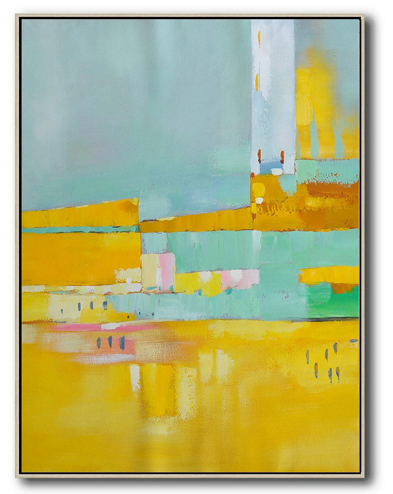 Living Room Canvas Art,Vertical Palette Knife Contemporary Art,Canvas Paintings For Sale,Blue,Yellow,Grey.etc